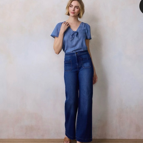 LC Lauren Conrad high waisted Dark Blue wide Leg Jeans NWOT’s - Picture 5 of 16